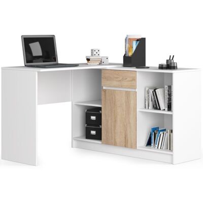 Akord - Escritorio Esquinero B17 Blanco 120 Cm Conjunto Con Cómoda De 1 Puerta 1 Cajón Frente En Color Roble Sonoma 6 Estantes 120x126x79 Cm Akord - Escritorio Esquinero B17 Blanco 120 Cm Conjunto Con Cómoda De 1 Puerta 1 Cajón Frente En Color Roble Sonoma 6 Estantes 120x126x79 Cm