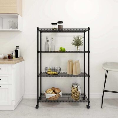 Vidaxl - Estante Almacenaje 4 Niveles Ruedas 90x35x142cm Negro 200kg Vidaxl - Estante Almacenaje 4 Niveles Ruedas 90x35x142cm Negro 200kg