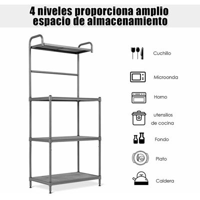 Estante De Cocina Almacenamiento De 4 Niveles Soporte De Microondas Con Marco De Metal Estante Independiente - Costway Estante De Cocina Almacenamiento De 4 Niveles Soporte De Microondas Con Marco De Metal Estante Independiente - Costway