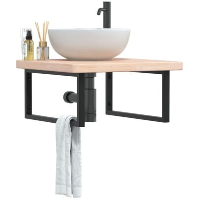 Estante de lavabo de pared de acero y madera maciza de roble vidaXL Estante de lavabo de pared de acero y madera maciza de roble vidaXL