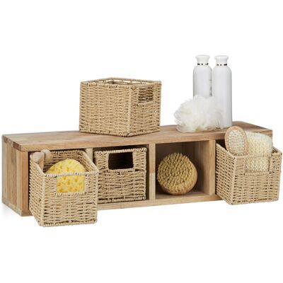 Relaxdays - Estantería De Pared Madera De Nogal, 4 Cestas Extraíbles, Diseño Rústico, Mueble Para Colgar, Estante, Marrón Relaxdays - Estantería De Pared Madera De Nogal, 4 Cestas Extraíbles, Diseño Rústico, Mueble Para Colgar, Estante, Marrón