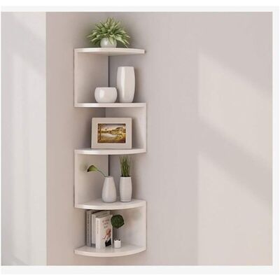 LARGEIGHT Estantes De Esquina De Pared, Estante Clásico Radial De 5 Niveles Para Estantería (color: Blanco) LARGEIGHT Estantes De Esquina De Pared, Estante Clásico Radial De 5 Niveles Para Estantería (color: Blanco)