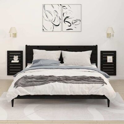 Vidaxl - Estantes Mesitas De Pared 2 Uds Madera Maciza De Pino Negro Vidaxl - Estantes Mesitas De Pared 2 Uds Madera Maciza De Pino Negro
