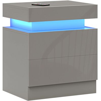 Homcom - Mesita De Noche Con Luces Led Mesilla De Noche Con 2 Cajones Y Control Remoto Mesa De Noche Para Dormitorio Salón 45x35x52 Cm Gris Homcom - Mesita De Noche Con Luces Led Mesilla De Noche Con 2 Cajones Y Control Remoto Mesa De Noche Para Dormitorio Salón 45x35x52 Cm Gris