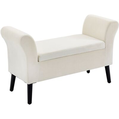 Homcom - Baúl De Almacenaje Para Dormitorio Banco De Almacenamiento Con Tapa Abatible Reposabrazos Y Patas De Madera Para Salón 111,5x41x65 Cm Crema Homcom - Baúl De Almacenaje Para Dormitorio Banco De Almacenamiento Con Tapa Abatible Reposabrazos Y Patas De Madera Para Salón 111,5x41x65 Cm Crema