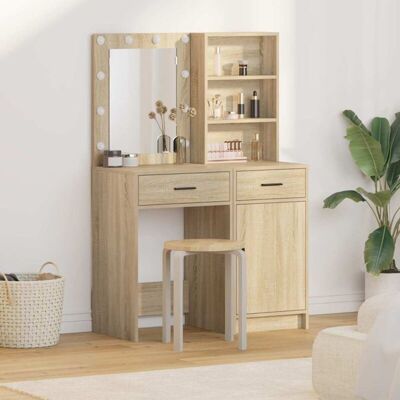 Conjunto De Mesa De Vestidor Con Led 2 Pcs Roble Sonoma Vidaxl Conjunto De Mesa De Vestidor Con Led 2 Pcs Roble Sonoma Vidaxl