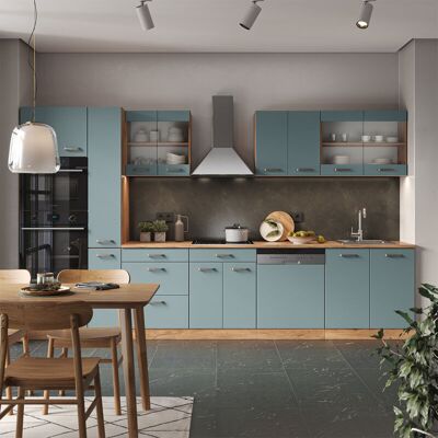 Vicco - Cocina R-line, Roble Azul-gris-dorado, 350 Cm Con Armario Alto, Sin Encimera Vicco - Cocina R-line, Roble Azul-gris-dorado, 350 Cm Con Armario Alto, Sin Encimera