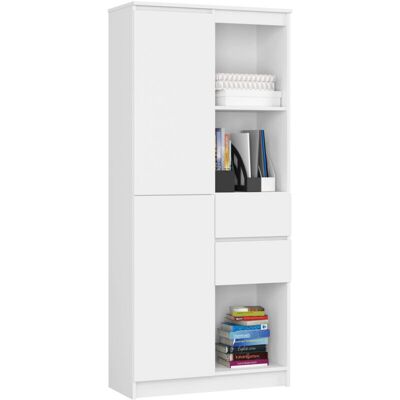 Librería Akord R15 Blanco 80 Cm 2 Puertas 2 Cajones Frente En Color Blanco 7 Estantes 80x35x180 Cm Librería Akord R15 Blanco 80 Cm 2 Puertas 2 Cajones Frente En Color Blanco 7 Estantes 80x35x180 Cm