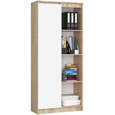 Akord - Librería R80 Roble Sonoma 80 Cm 1 Puerta Frente En Color Blanco 4 Estantes 80x35x180 Cm Akord - Librería R80 Roble Sonoma 80 Cm 1 Puerta Frente En Color Blanco 4 Estantes 80x35x180 Cm