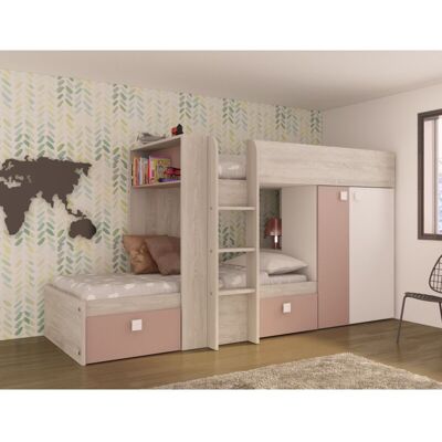 CAESAROO Cama doble Alvin - Roble, Rosa, Blanco - Muebles infantiles CAESAROO Cama doble Alvin - Roble, Rosa, Blanco - Muebles infantiles