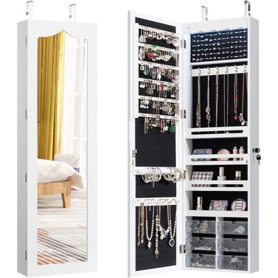 Armario Para Joyas Con Espejo,iluminación Led,6 Cajone,cerradura Estante Para Joyero Organizador Montar En Puerta O Pared (blanco) - Costway Armario Para Joyas Con Espejo,iluminación Led,6 Cajone,cerradura Estante Para Joyero Organizador Montar En Puerta O Pared (blanco) - Costway