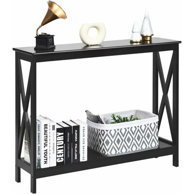 Costway Mesa Consola Mesa Auxiliar De 2 Niveles Mesita Con Estante Estantería 100x30x80 Centímetros Mueble Para Salón Pasillo Negro Costway Mesa Consola Mesa Auxiliar De 2 Niveles Mesita Con Estante Estantería 100x30x80 Centímetros Mueble Para Salón Pasillo Negro