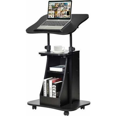 Costway - Mesa Para Ordenador Portátil Altura Ajustable Con Ruedas Y Estante Carro Para Computadora Para Oficina Hogar Negro Costway - Mesa Para Ordenador Portátil Altura Ajustable Con Ruedas Y Estante Carro Para Computadora Para Oficina Hogar Negro