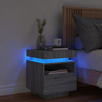 Mesita De Noche Con Luces Led Gris Sonoma 40x39x48,5 Cm Vidaxl Mesita De Noche Con Luces Led Gris Sonoma 40x39x48,5 Cm Vidaxl