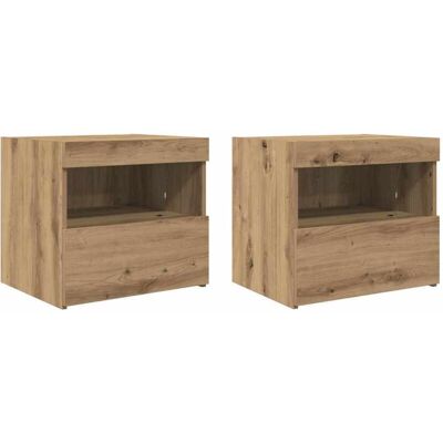 Vidaxl - Mesita de Noche con Luces LED Roble Macizo 50x40x45 cm Vidaxl - Mesita de Noche con Luces LED Roble Macizo 50x40x45 cm