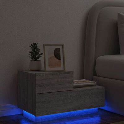 Mesita De Noche Con Luces Led Gris Sonoma 70x36x40,5 Cm Vidaxl Mesita De Noche Con Luces Led Gris Sonoma 70x36x40,5 Cm Vidaxl