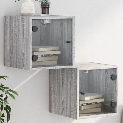 Vidaxl - Mesitas Noche Con Puertas Vidrio 2 Uds Gris Sonoma 35x37x35 Cm Vidaxl - Mesitas Noche Con Puertas Vidrio 2 Uds Gris Sonoma 35x37x35 Cm