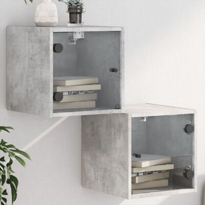 Vidaxl - Mesitas Noche Puertas De Vidrio 2 Uds Gris Hormigón 35x37x35 Cm Vidaxl - Mesitas Noche Puertas De Vidrio 2 Uds Gris Hormigón 35x37x35 Cm