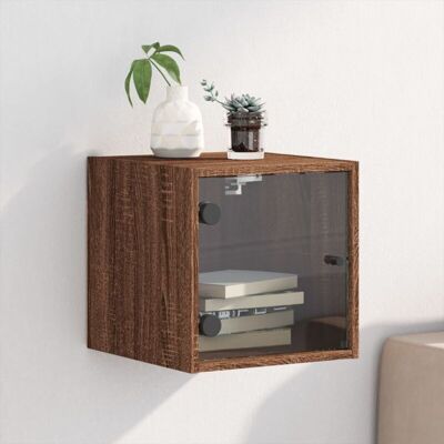 Vidaxl - Mesita De Noche Con Puerta De Vidrio Roble Marrón 35x37x35 Cm Vidaxl - Mesita De Noche Con Puerta De Vidrio Roble Marrón 35x37x35 Cm