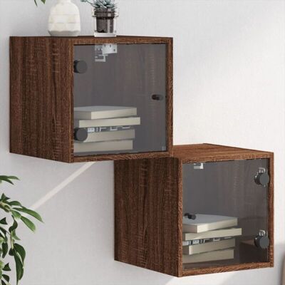 Vidaxl - Mesitas Noche Con Puertas Vidrio 2 Uds Roble Marrón 35x37x35 Cm Vidaxl - Mesitas Noche Con Puertas Vidrio 2 Uds Roble Marrón 35x37x35 Cm