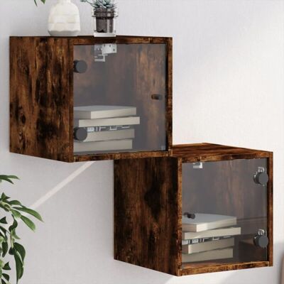 Vidaxl - Mesitas Noche Puertas De Vidrio 2 Uds Roble Ahumado 35x37x35 Cm Vidaxl - Mesitas Noche Puertas De Vidrio 2 Uds Roble Ahumado 35x37x35 Cm