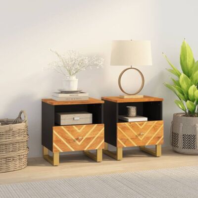 Mesitas de noche madera maciza mango marrón y negro vidaXL - 2 unidades Mesitas de noche madera maciza mango marrón y negro vidaXL - 2 unidades