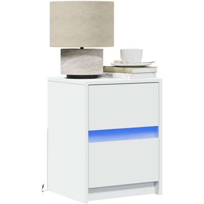 Vidaxl - Mesitas De Noche Con Luces Led 2 Uds Madera Ingeniería Blanca Vidaxl - Mesitas De Noche Con Luces Led 2 Uds Madera Ingeniería Blanca