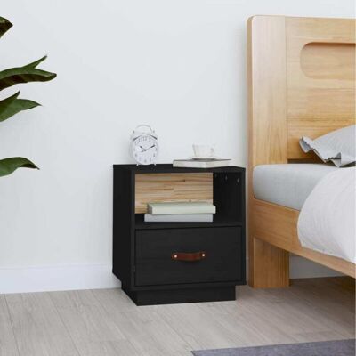 Vidaxl - Mesita De Noche Madera Maciza De Pino Negro 40x34x45 Cm Vidaxl - Mesita De Noche Madera Maciza De Pino Negro 40x34x45 Cm