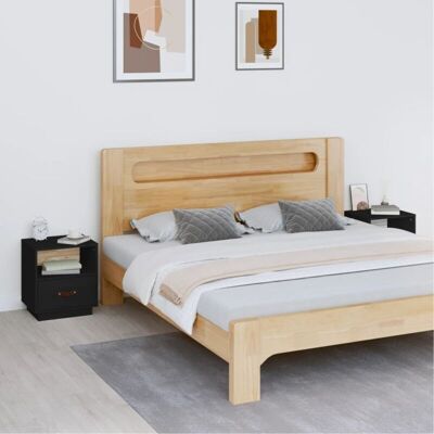 Vidaxl - Mesitas De Noche 2 Uds Madera Maciza De Pino Negro 40x34x45 Cm Vidaxl - Mesitas De Noche 2 Uds Madera Maciza De Pino Negro 40x34x45 Cm