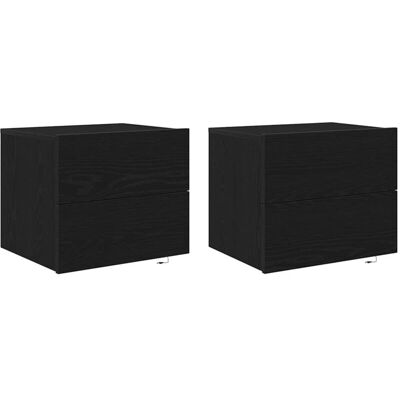 vidaXL Mesita de noche de madera de roble negro montada en la pared - Mesita de noche vidaXL Mesita de noche de madera de roble negro montada en la pared - Mesita de noche