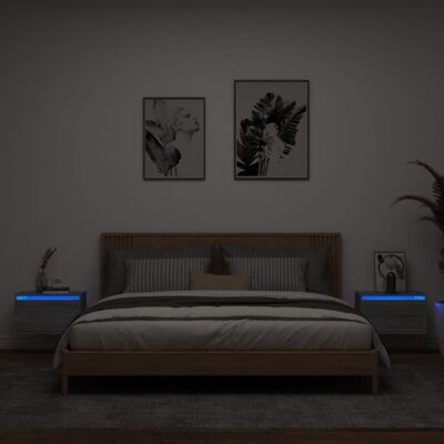 Vidaxl - Mesitas De Noche De Pared Con Luces Led 2 Unidades Gris Sonoma Vidaxl - Mesitas De Noche De Pared Con Luces Led 2 Unidades Gris Sonoma