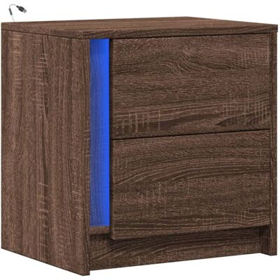 Vidaxl - Mesita De Noche Con Luces Led Madera De Ingeniería Roble Marrón Vidaxl - Mesita De Noche Con Luces Led Madera De Ingeniería Roble Marrón