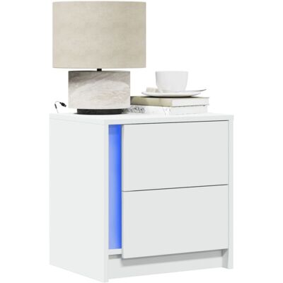 Vidaxl - Mesita De Noche Con Luces Led Madera De Ingeniería Blanca Vidaxl - Mesita De Noche Con Luces Led Madera De Ingeniería Blanca