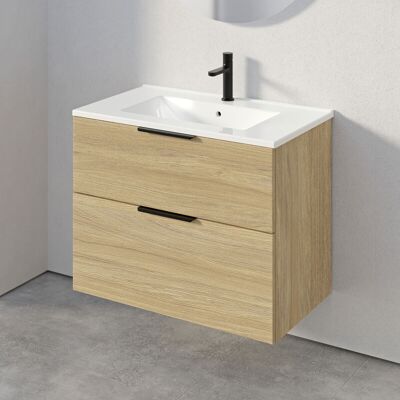 Bernstein - Mueble Bajo Tim 80cm Con Lavabo - Color A Elegir:sin Armario Lateral, Roble Gris Niebla, Matt Black Bernstein - Mueble Bajo Tim 80cm Con Lavabo - Color A Elegir:sin Armario Lateral, Roble Gris Niebla, Matt Black