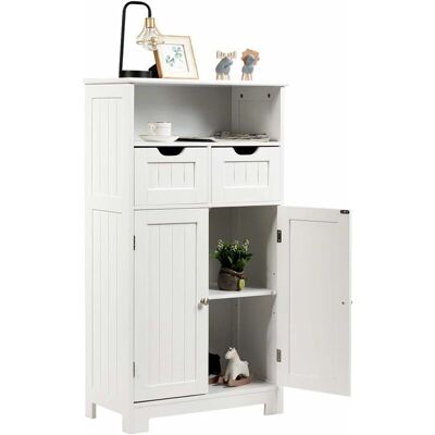 Mueble De Baño Armario De Suelo Auxiliar Aparador De Almacenaje Con Estantes, Puerta Y Cajones - Costway Mueble De Baño Armario De Suelo Auxiliar Aparador De Almacenaje Con Estantes, Puerta Y Cajones - Costway