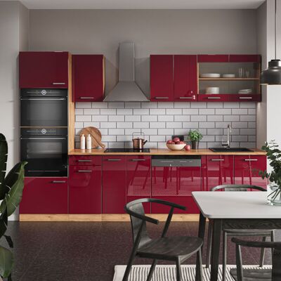 Vicco - Mueble De Cocina R-line, Burdeos Brillo Intenso/roble Dorado, 300 Cm Con Armario Alto, Sin Encimera Vicco - Mueble De Cocina R-line, Burdeos Brillo Intenso/roble Dorado, 300 Cm Con Armario Alto, Sin Encimera