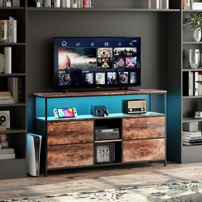 TANANT Mueble De Tv 108 Cm - Con 4 Cajones De Tela Marrón, Iluminación Led, Estructura De Metal, Patas Regulables En Altura, Mueble De Tv Moderno - Marrón TANANT Mueble De Tv 108 Cm - Con 4 Cajones De Tela Marrón, Iluminación Led, Estructura De Metal, Patas Regulables En Altura, Mueble De Tv Moderno - Marrón