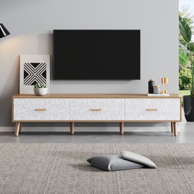 HAUSS SPOLE Mueble De Tv De 150 X 35 X 39 Cm En Madera - Panel De Puerta Con Veta Vintage Para Salón O Dormitorio, Color Blanco HAUSS SPOLE Mueble De Tv De 150 X 35 X 39 Cm En Madera - Panel De Puerta Con Veta Vintage Para Salón O Dormitorio, Color Blanco