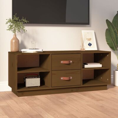 Vidaxl - Mueble De Tv Madera Maciza De Pino Marrón Miel 100x34x40 Cm Vidaxl - Mueble De Tv Madera Maciza De Pino Marrón Miel 100x34x40 Cm