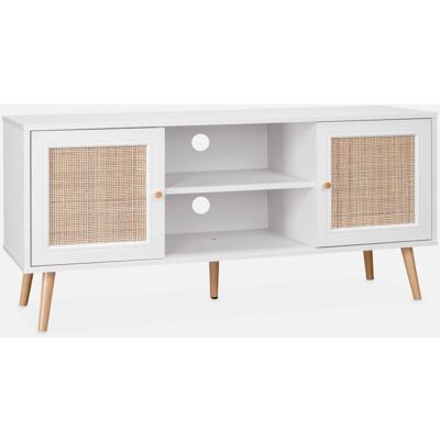 Sweeek - Mueble Tv De Caña Trenzada, 120cm, Boheme, Blanco Roto, 120x39x56.5 Cm Sweeek - Mueble Tv De Caña Trenzada, 120cm, Boheme, Blanco Roto, 120x39x56.5 Cm