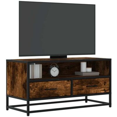 Vidaxl - Mueble Tv Metal Y Madera Ingeniería Roble Humo 80x34,5x40 Cm Vidaxl - Mueble Tv Metal Y Madera Ingeniería Roble Humo 80x34,5x40 Cm