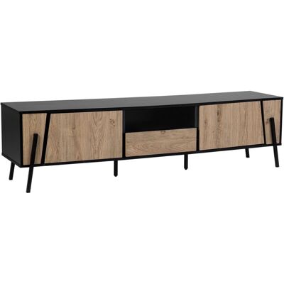 Beliani - Mueble Tv Color Madera Clara Y Negro 177 Con 2 Armarios 1 Balda 1 Cajón Espacio Para Cables Estilo Moderno Blackpool Beliani - Mueble Tv Color Madera Clara Y Negro 177 Con 2 Armarios 1 Balda 1 Cajón Espacio Para Cables Estilo Moderno Blackpool