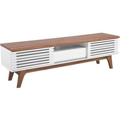 Beliani - Mueble De Tv Madera Oscura Blanco Estante Almacenaje Gestión De Cables Moderno Detroit Beliani - Mueble De Tv Madera Oscura Blanco Estante Almacenaje Gestión De Cables Moderno Detroit