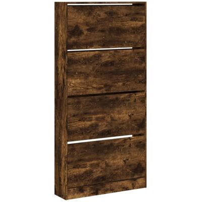Vidaxl - Mueble Zapatero 4 Cajones Abatibles Roble Ahumado 80x21x163,5cm Vidaxl - Mueble Zapatero 4 Cajones Abatibles Roble Ahumado 80x21x163,5cm