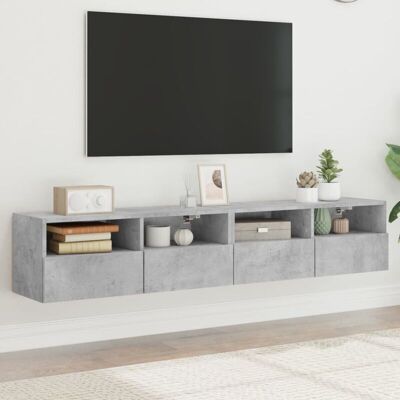Vidaxl - Muebles De Pared Para Tv 2 Uds Madera Gris Hormigón 80x30x30 Cm Vidaxl - Muebles De Pared Para Tv 2 Uds Madera Gris Hormigón 80x30x30 Cm