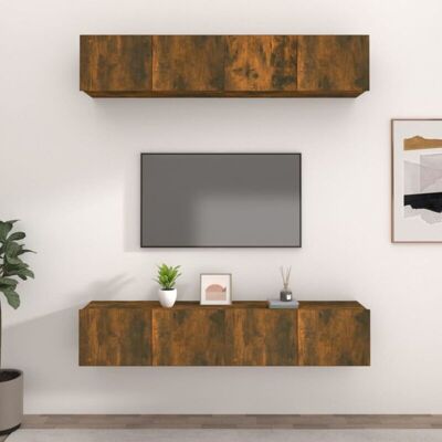 Vidaxl - Muebles Tv 4 Uds Madera Contrachapada Roble Ahumado 80x30x30 Cm Vidaxl - Muebles Tv 4 Uds Madera Contrachapada Roble Ahumado 80x30x30 Cm
