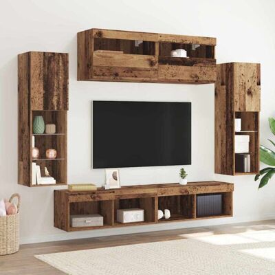 Conjunto De Mueble De Tv Montaje En La Pared 6 Pcs Madera Vieja Vidaxl Conjunto De Mueble De Tv Montaje En La Pared 6 Pcs Madera Vieja Vidaxl