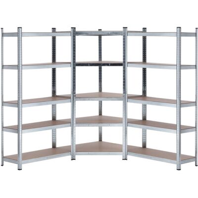 Thinia Home - Pack 2 Estanterías Modulares + 1 Estantería Esquinera, Acero Y Mdf Antihumedad, Hogar, Trastero, Garaje, Taller, Comercio, 5 Baldas Ajustables, Carga Máx. 875kg (x3) Thinia Home - Pack 2 Estanterías Modulares + 1 Estantería Esquinera, Acero Y Mdf Antihumedad, Hogar, Trastero, Garaje, Taller, Comercio, 5 Baldas Ajustables, Carga Máx. 875kg (x3)