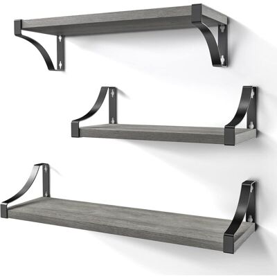 OEM Pack De 3 Estantes De Pared De Madera Y Metal, Estantes De Pared Para Almacenaje, Alambre De Metal Rústico, Para Salón, Dormitorio, Oficina, Baño O Cocina (gris) OEM Pack De 3 Estantes De Pared De Madera Y Metal, Estantes De Pared Para Almacenaje, Alambre De Metal Rústico, Para Salón, Dormitorio, Oficina, Baño O Cocina (gris)