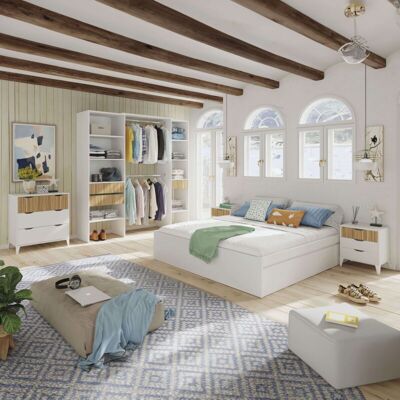 Miroytengo - Pack Dormitorio Matrimonio Con Vestidor Abierto Estilo Nórdico Color Roble Natur Y Blanco Miroytengo - Pack Dormitorio Matrimonio Con Vestidor Abierto Estilo Nórdico Color Roble Natur Y Blanco